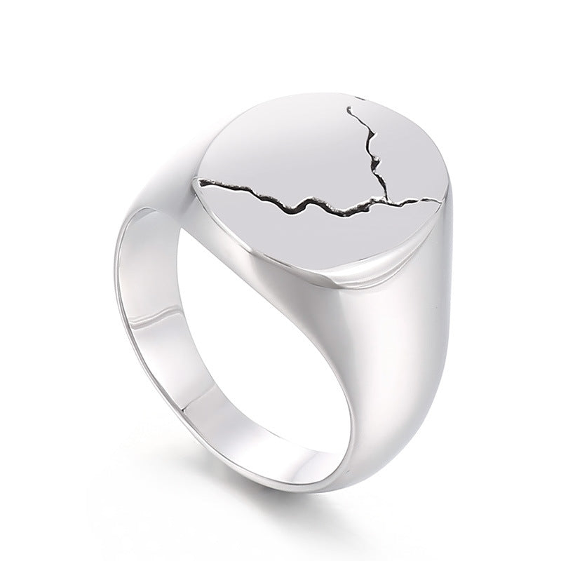 Crackled design round stainless steel wide face thumb ring