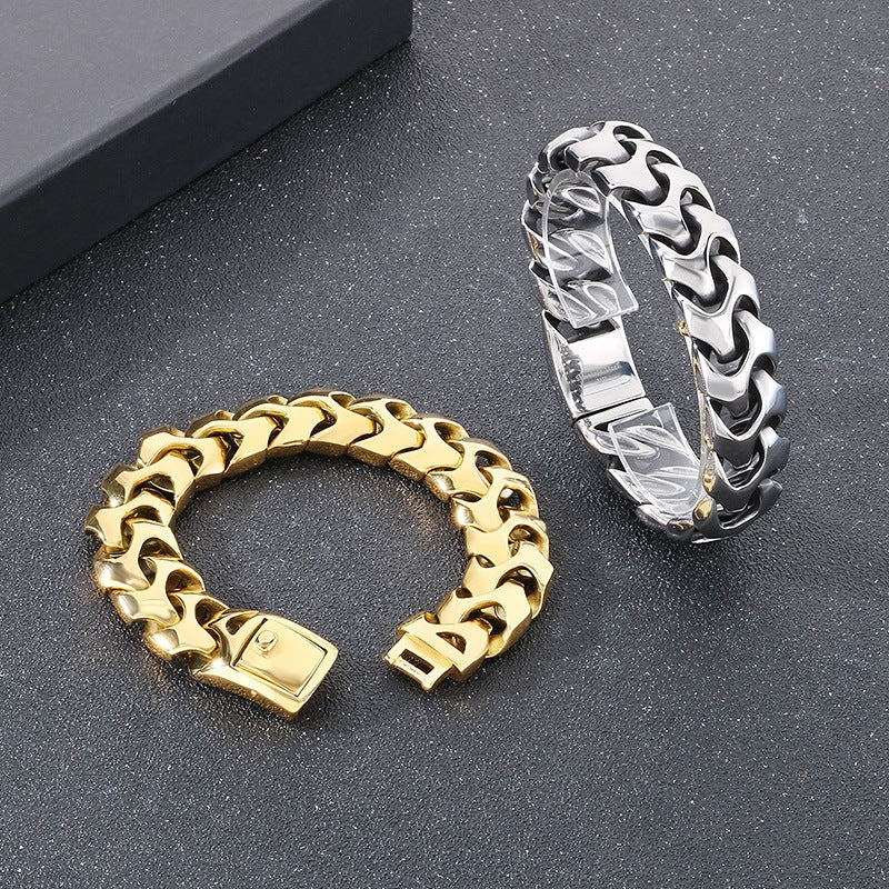 Bold punk dragon bone square snap buckle bracelet