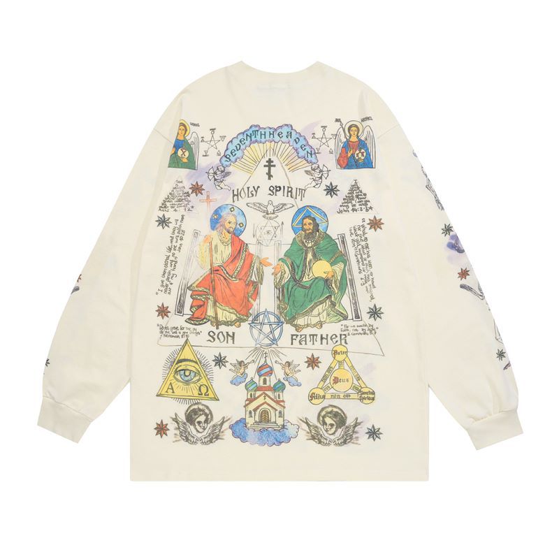 Skull angel print vintage distressed long - sleeve
