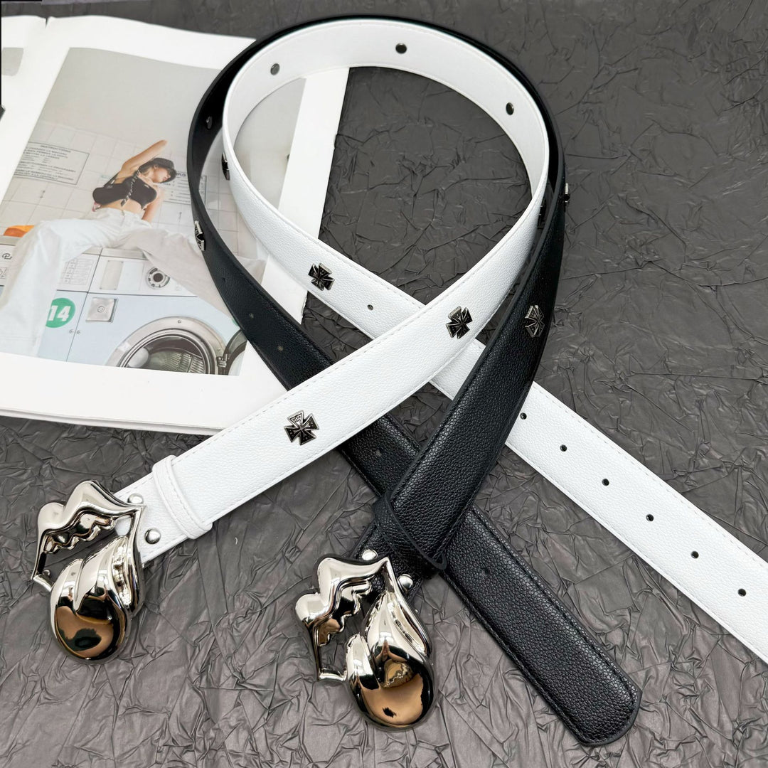 Chrome Hearts Belt with Cross Rivets and Tongue Buckle