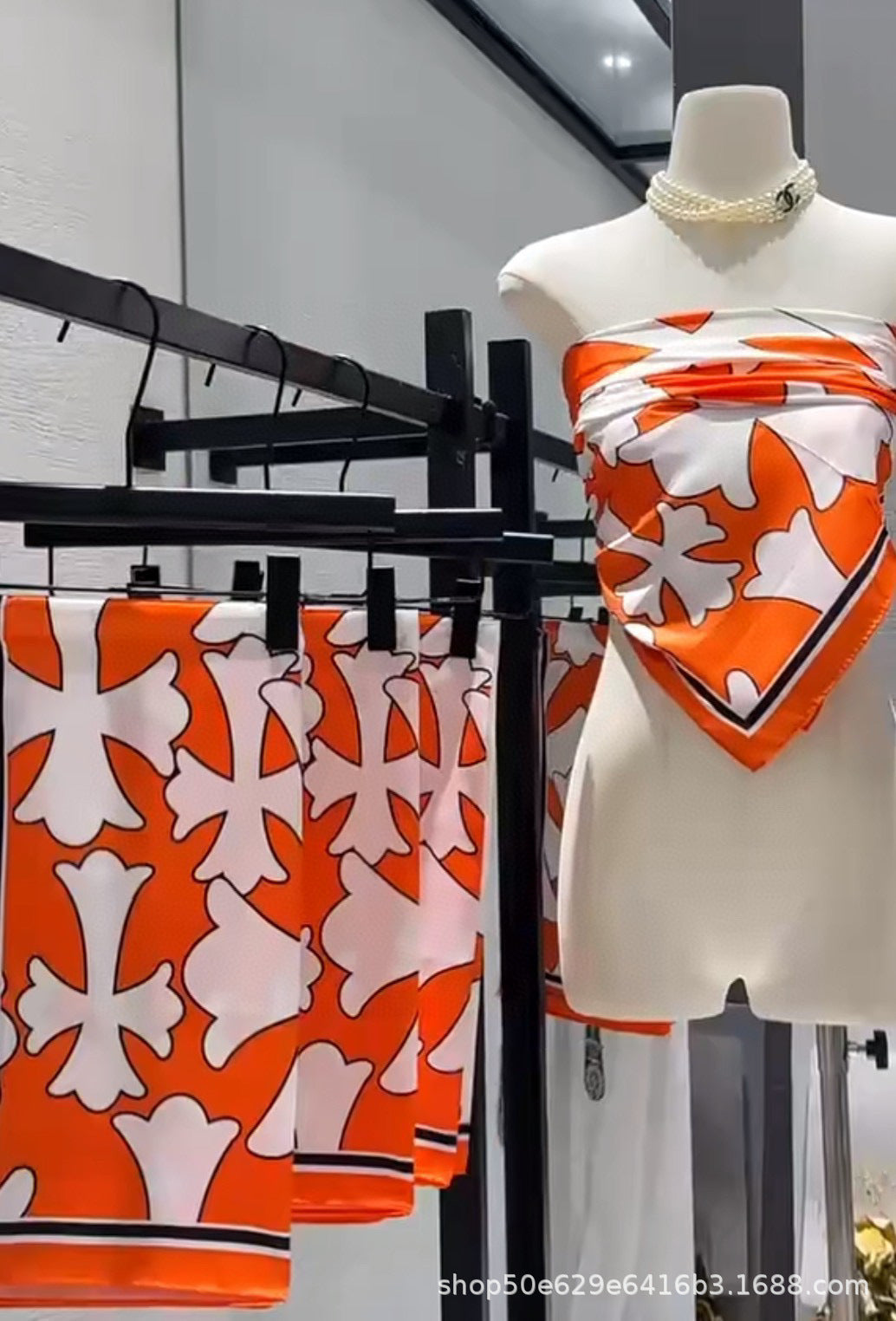 Chrome Hearts-Style All-Over Print Silk Bandeau Top