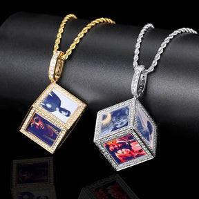 Hip Hop Jewelry Cube Memory Photo Pendant Frame Necklace