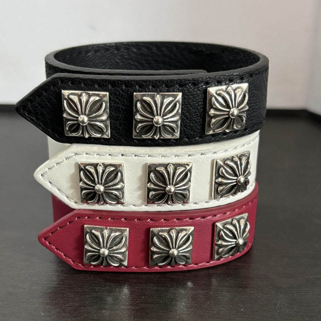 Chrome Hearts square cross adjustable leather bracelet
