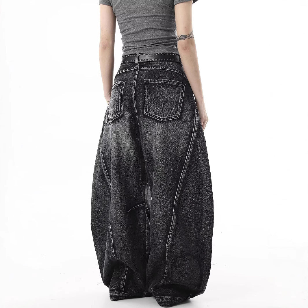 Retro Hong Kong Style Distressed Ripped Wide-Leg Jeans