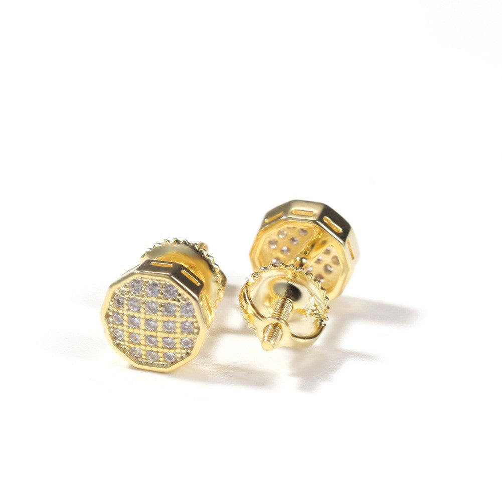 Hip Hop diamond-encrusted 925 silver stud earrings