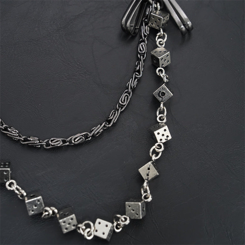 Carved leather dice vintage double-layer trouser chain waist chain