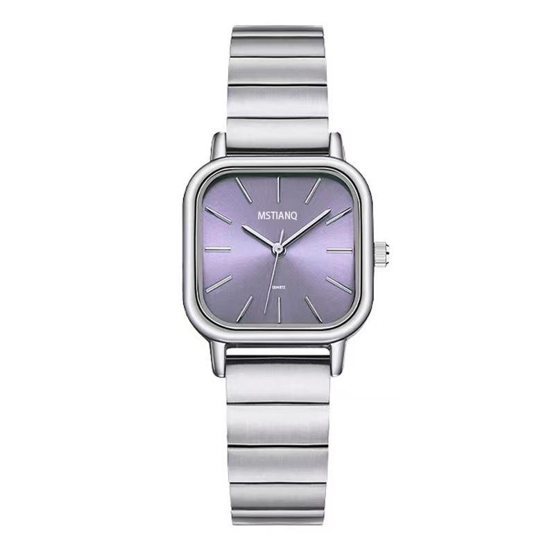 Collegiate-Style Square Watch with Bamboo-Texture & Sunray Dial