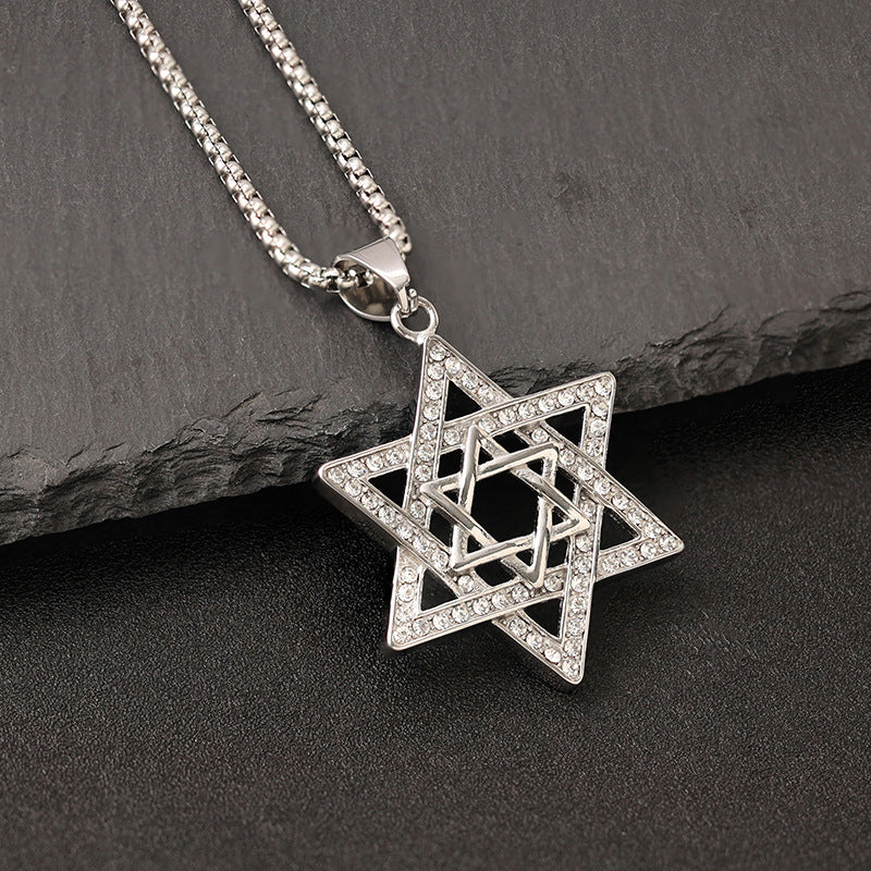 star of david necklace diamond-studded double-layer necklace