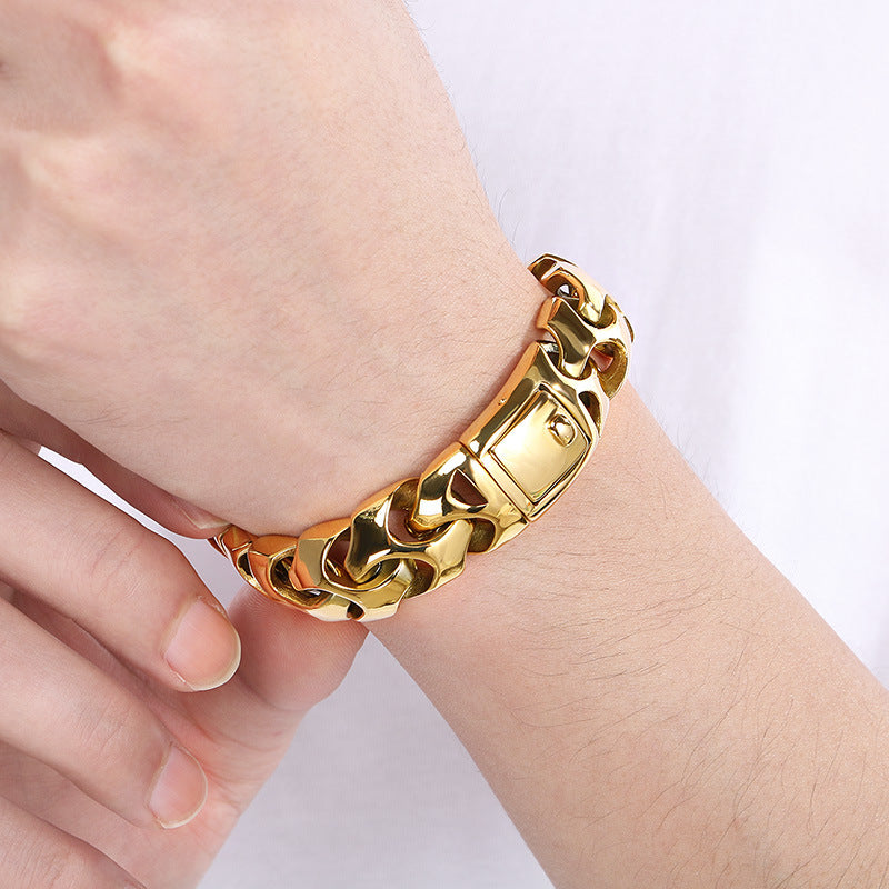 Bold punk dragon bone square snap buckle bracelet