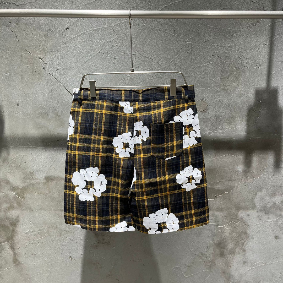 All-over print plaid short-sleeved shirt and shorts set