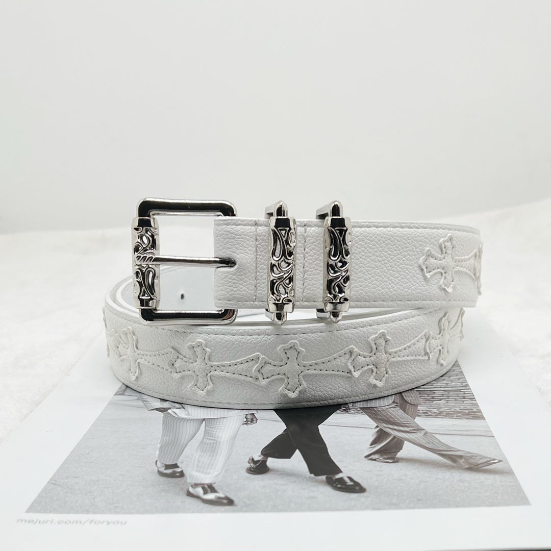 Chrome Hearts Litchi-Grain Colored Belt with Vine Motif
