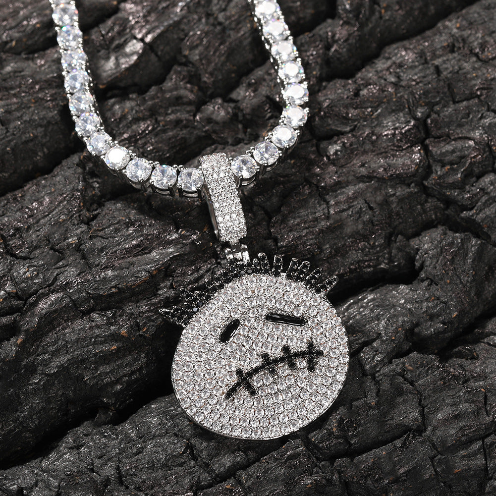 Hip-hop cartoon zircon spiky-head avatar necklace