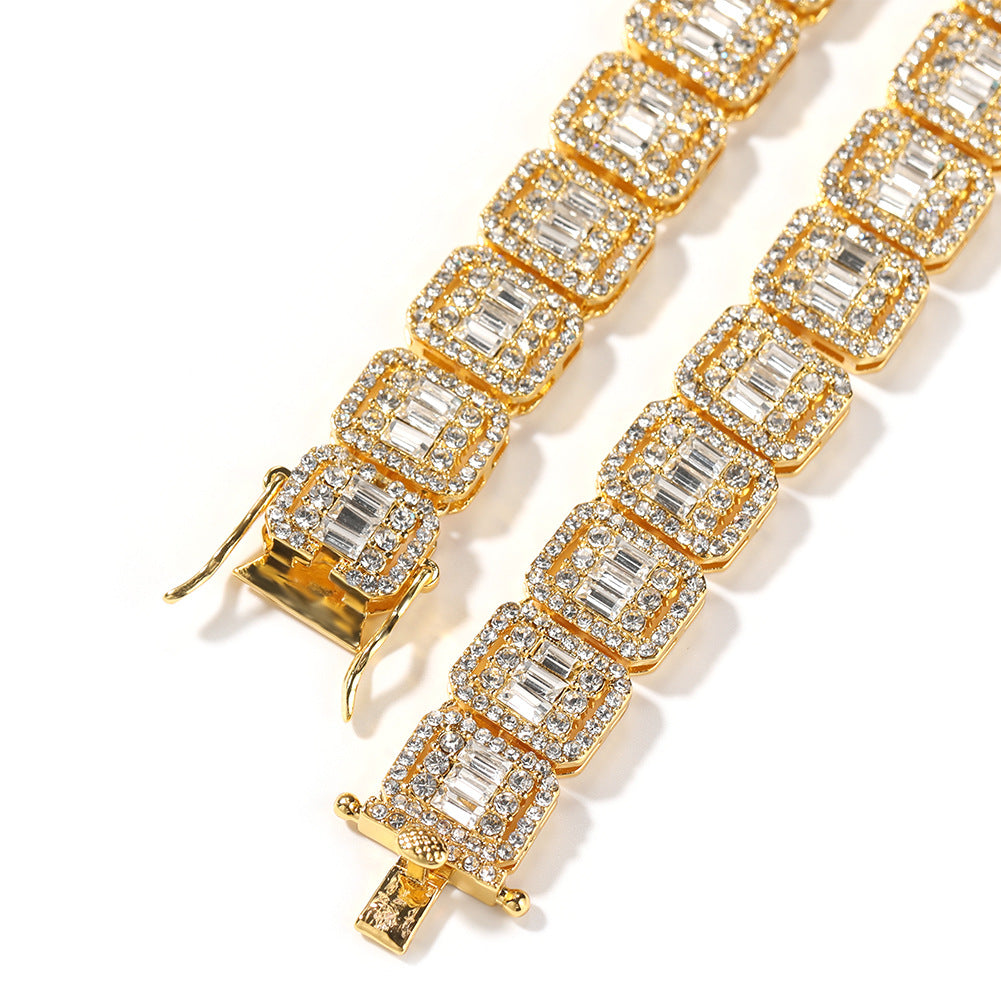 Alloy Necklace, 13mm, Diamond-Studded Nine-Panel Chain
