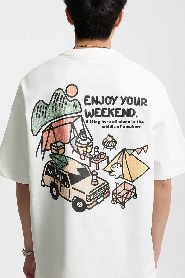 Camping Printed T-Shirt, Loose Fit, Short-Sleeve T-Shirt