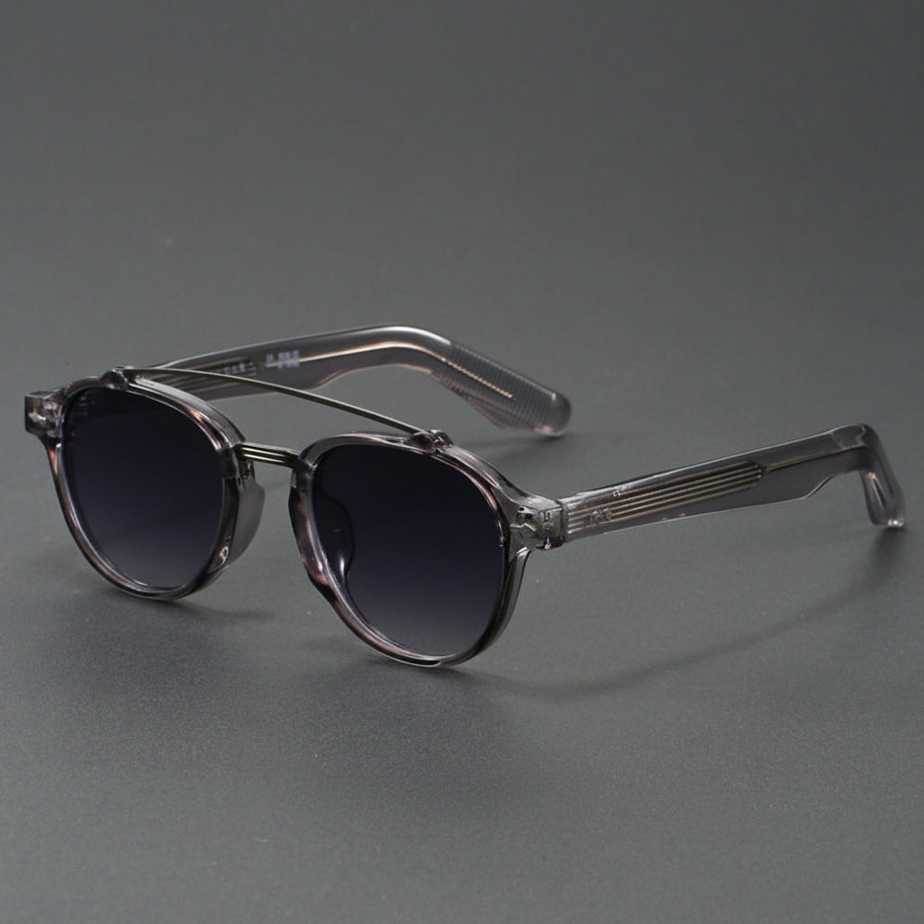 Retro Double Bridge Round Frame Slimming Sunglasses