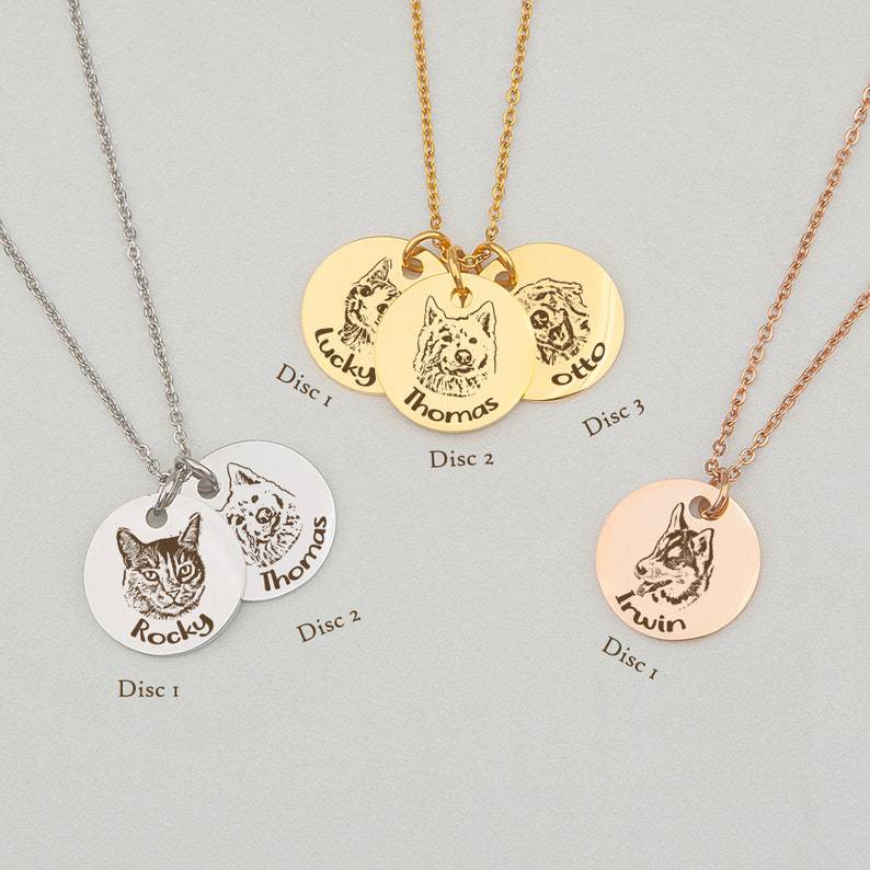 Personalized Engraved 3 Pet Photos Necklace with Name