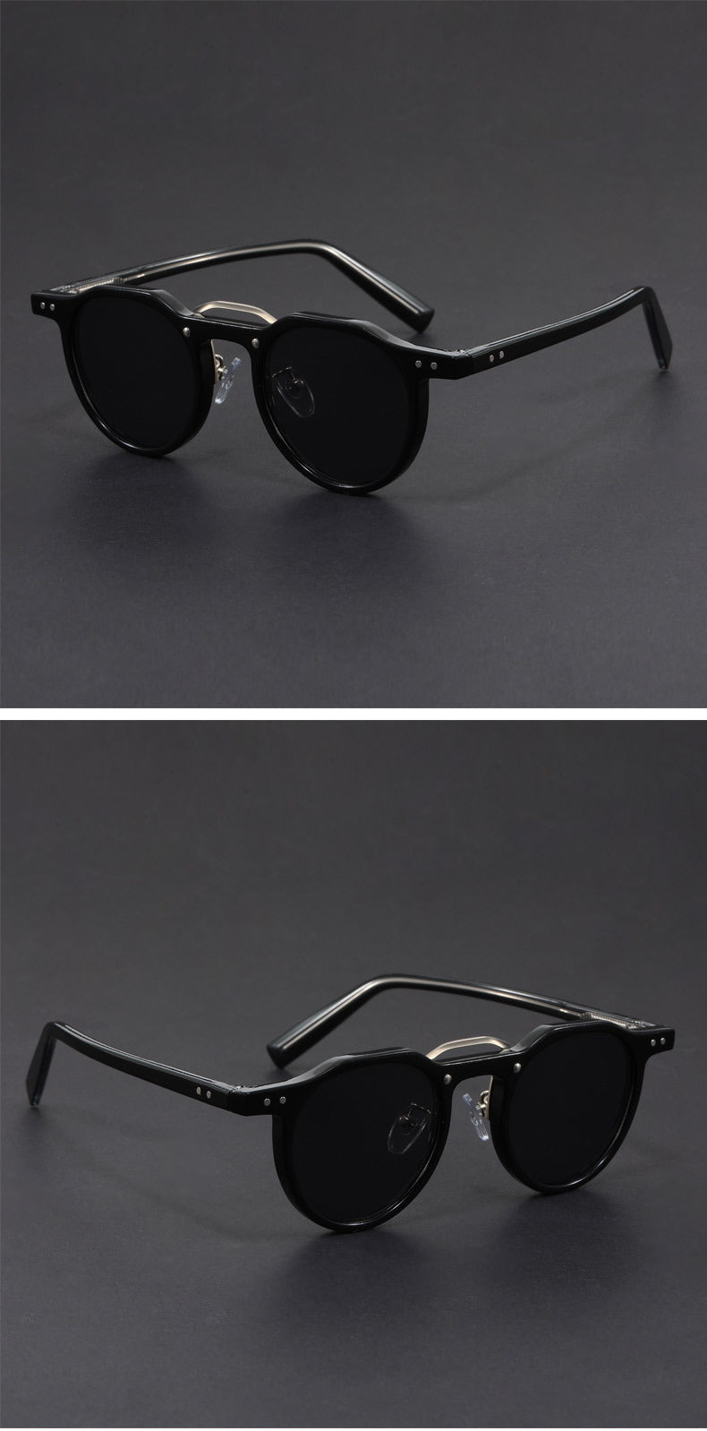Punk small round frame faux acetate sunglasses