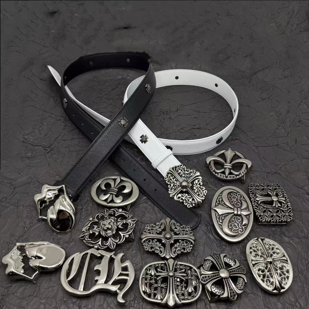 Chrome Hearts Belt with Cross Rivets and Tongue Buckle
