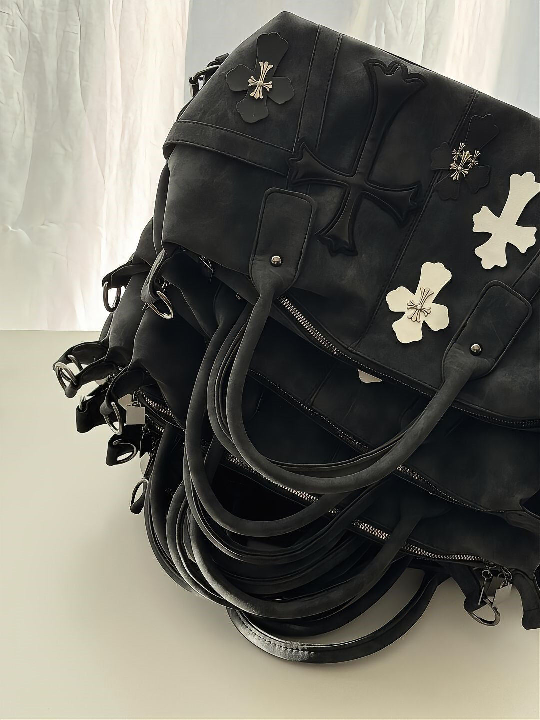 Chrome Hearts Black and White Patchwork Travel Bag