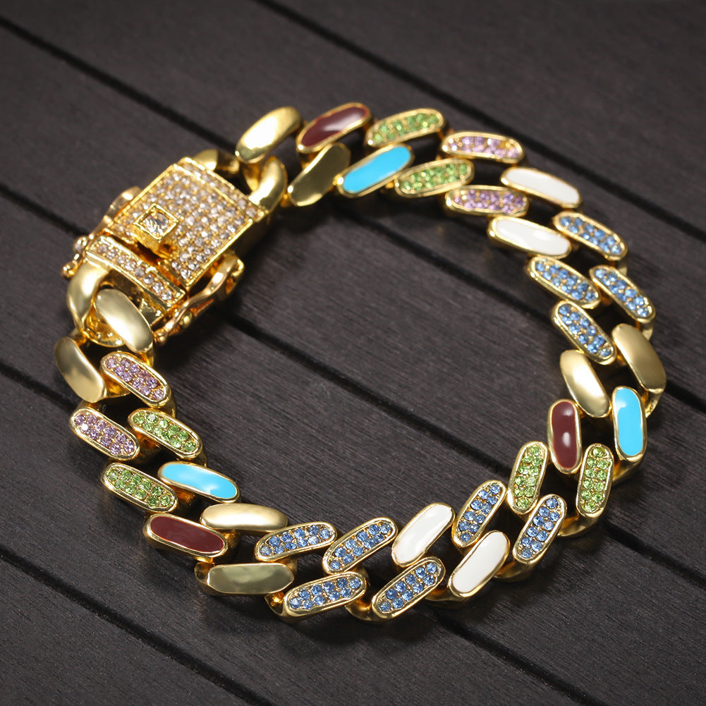 Hip-hop oil-splashed alloy colorful Cuban bracelet