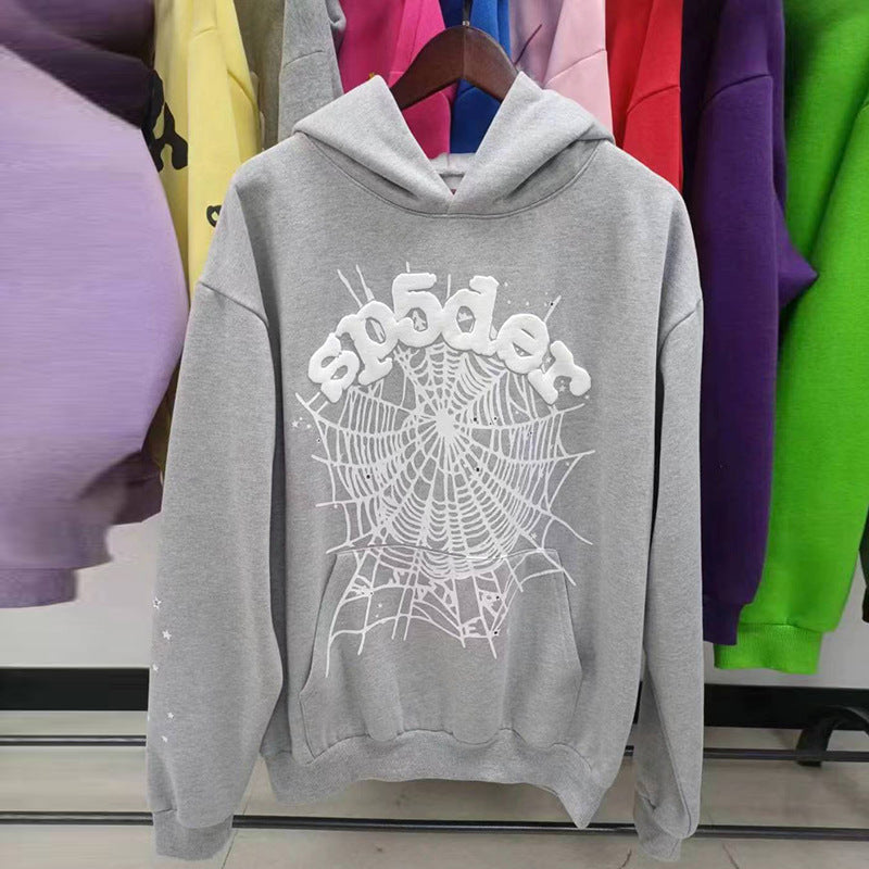 Sp5der fleece-lined hoodie with spiderweb print.