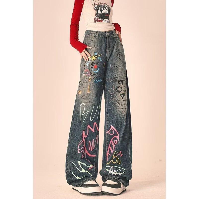 Graffiti-Print Straight-Leg Loose-Fit Jeans