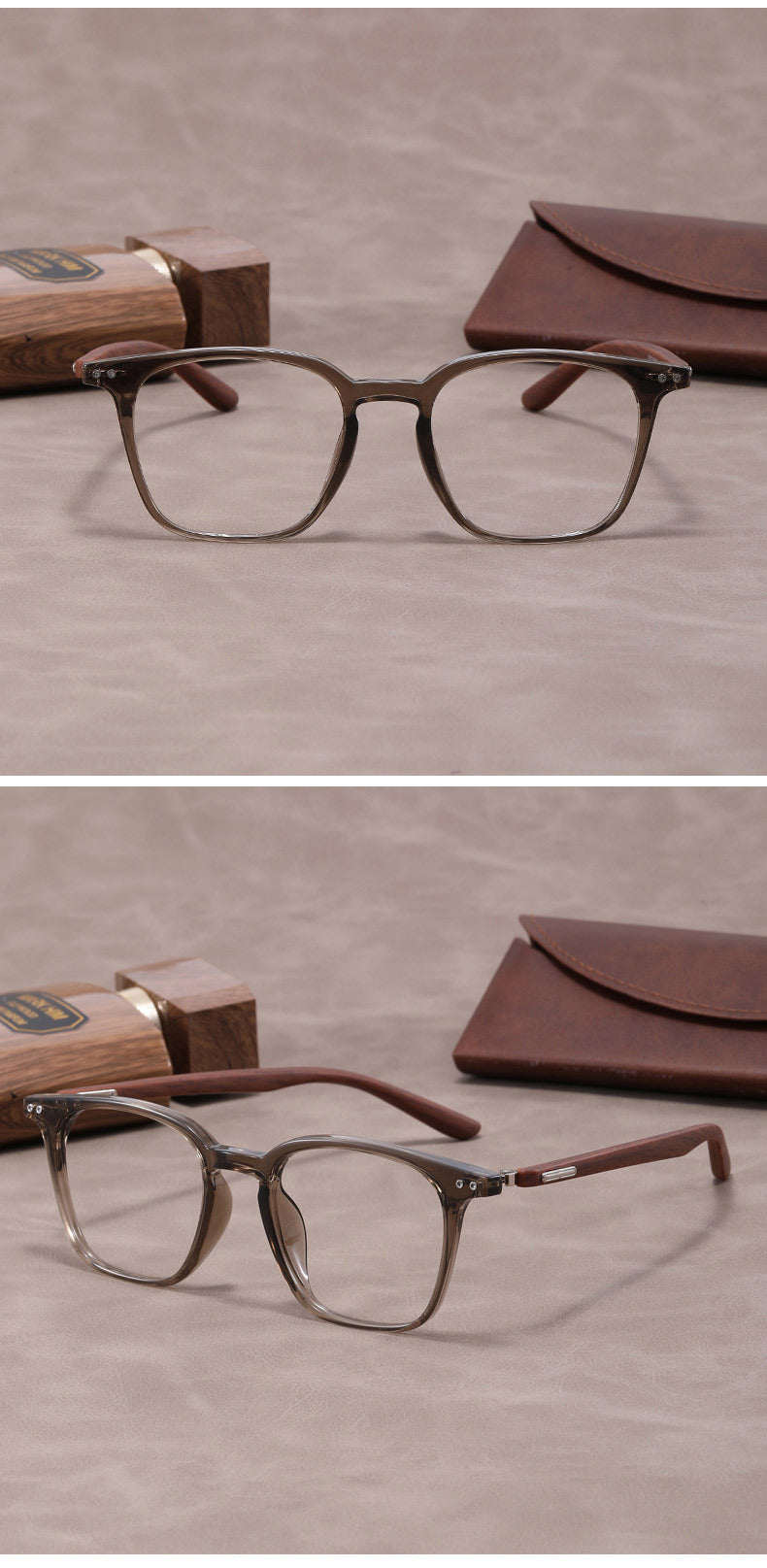 Lightweight, flexible wood grain temples eyeglass frames