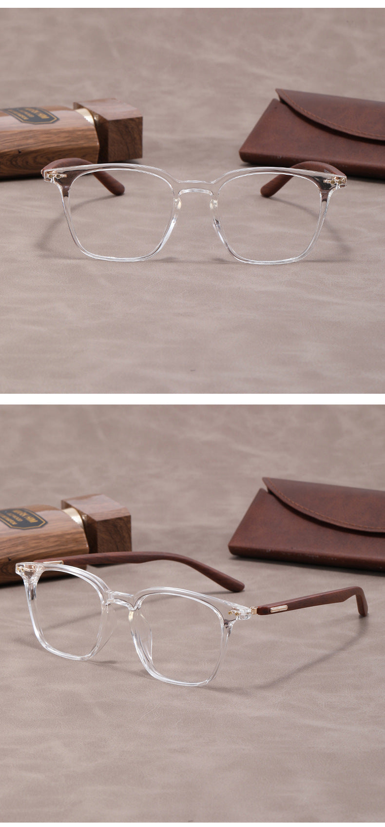 Lightweight, flexible wood grain temples eyeglass frames