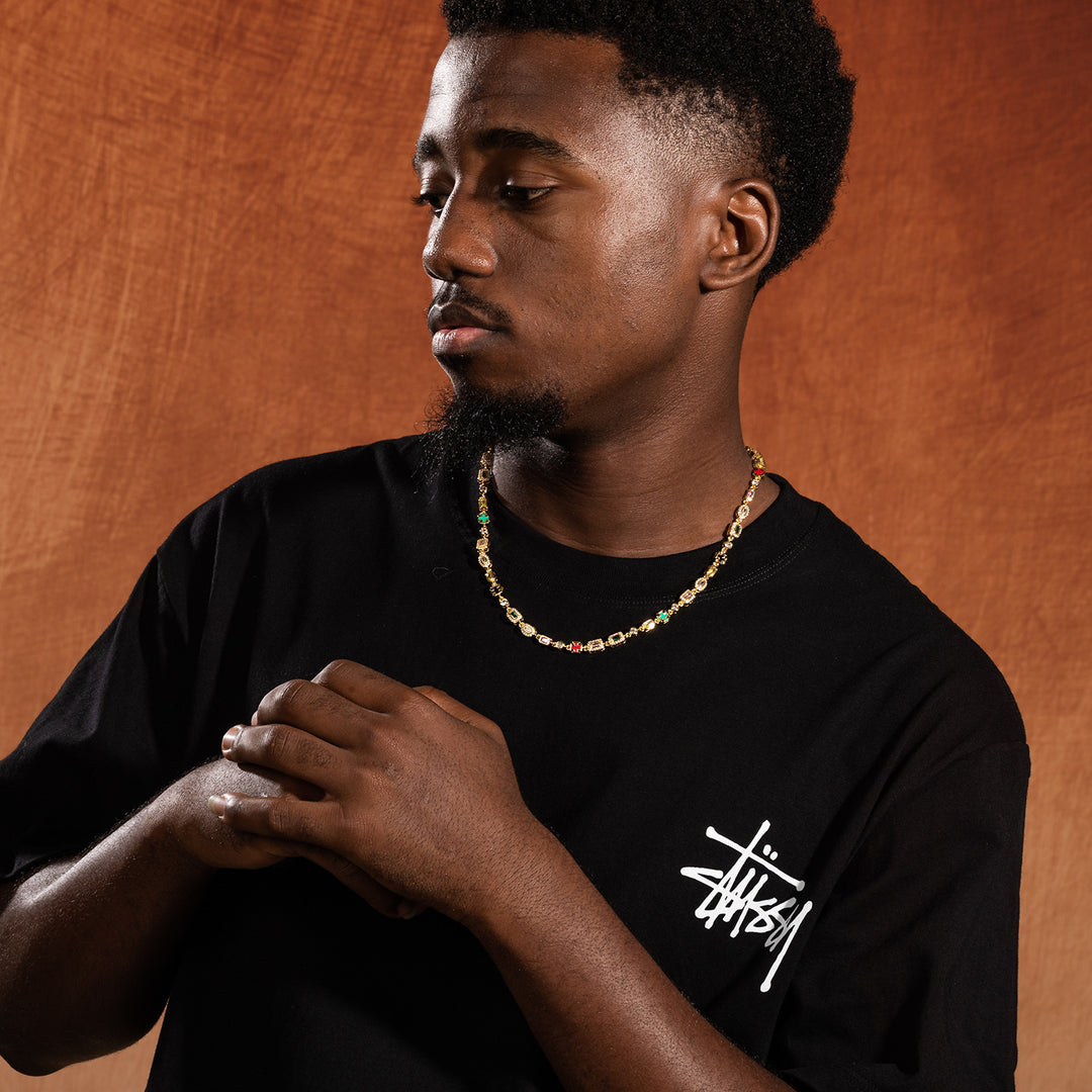 Hip-Hop Diamond-Encrusted 6mm Colored Gemstone Bracelet