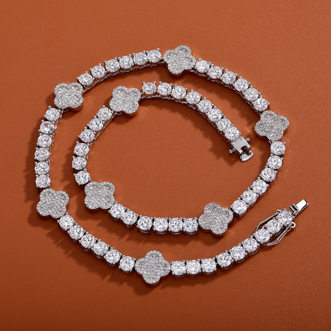 Hip-hop four-leaf clover zircon chain, tennis chain.