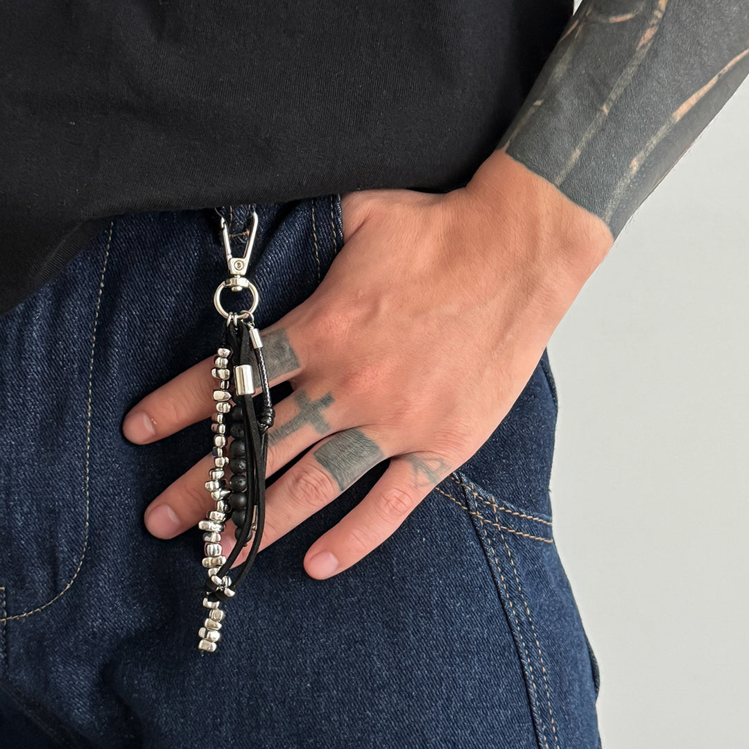 Volcanic Stone Tassel Beaded Keychain