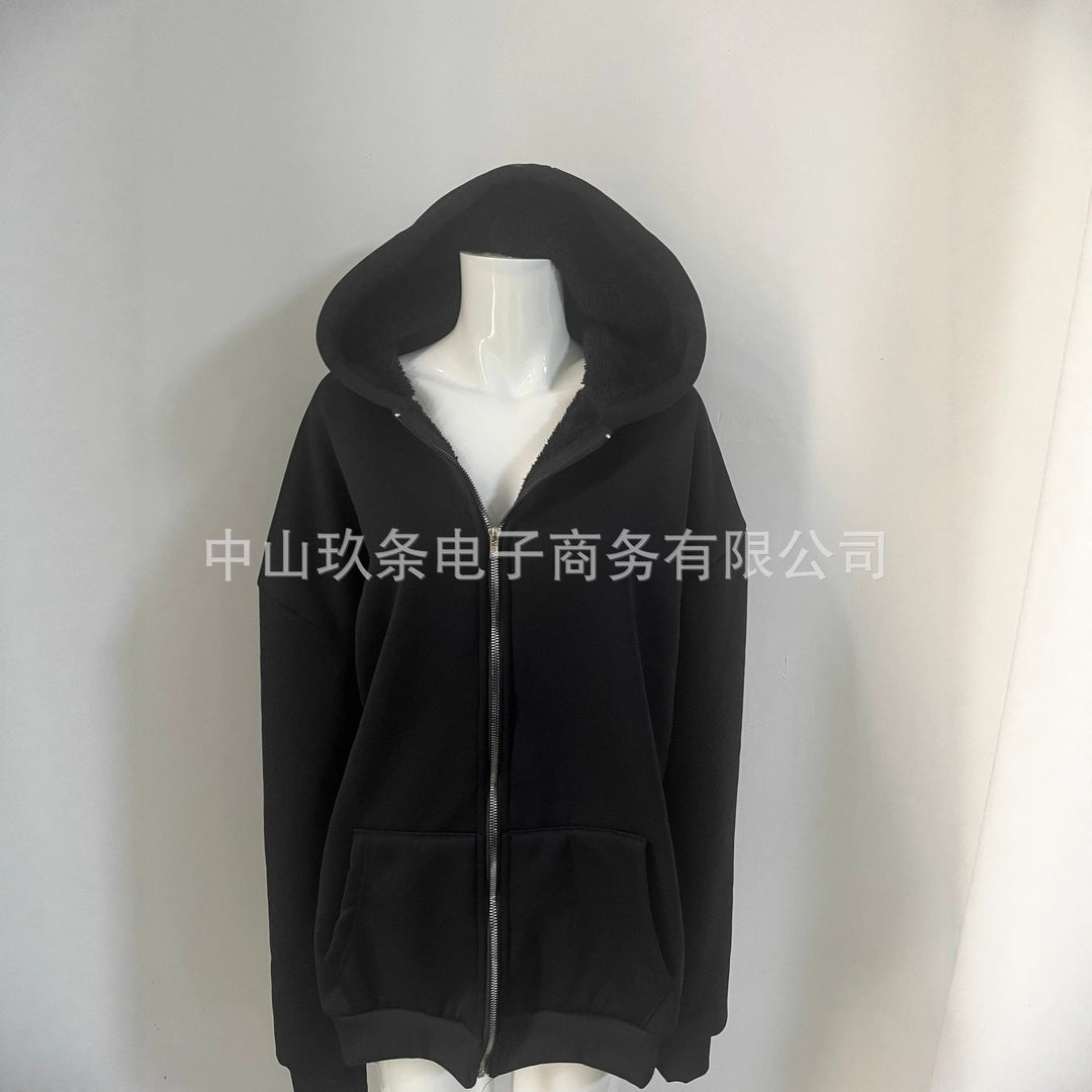 Reversible retro leopard print zip-up hooded sweatshirt