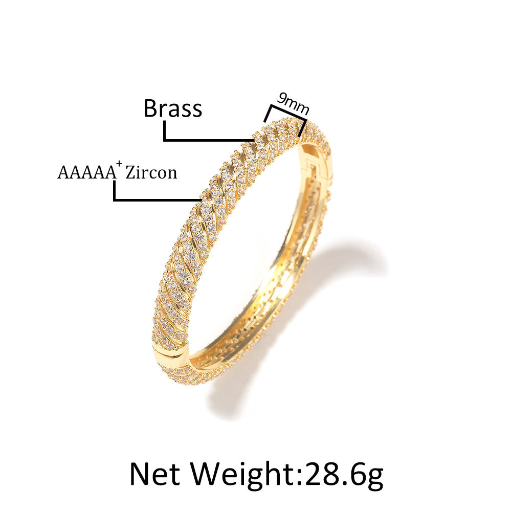 9mm Twill-Patterned, Full-Pavé Twisted Diamond Bangle