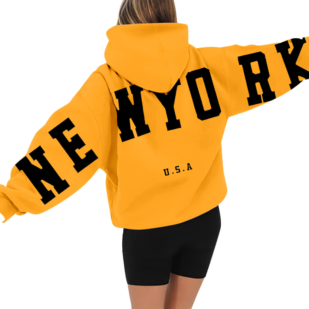 wyo newyork letter print hoodie, loose fit, oversized hoodie