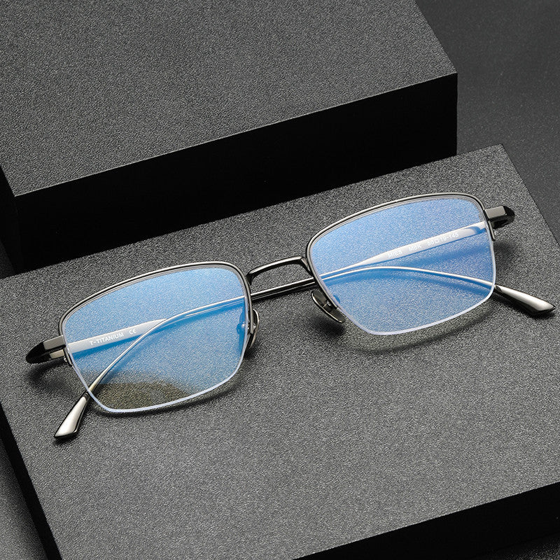 Retro half-rim pure titanium eyeglass frames