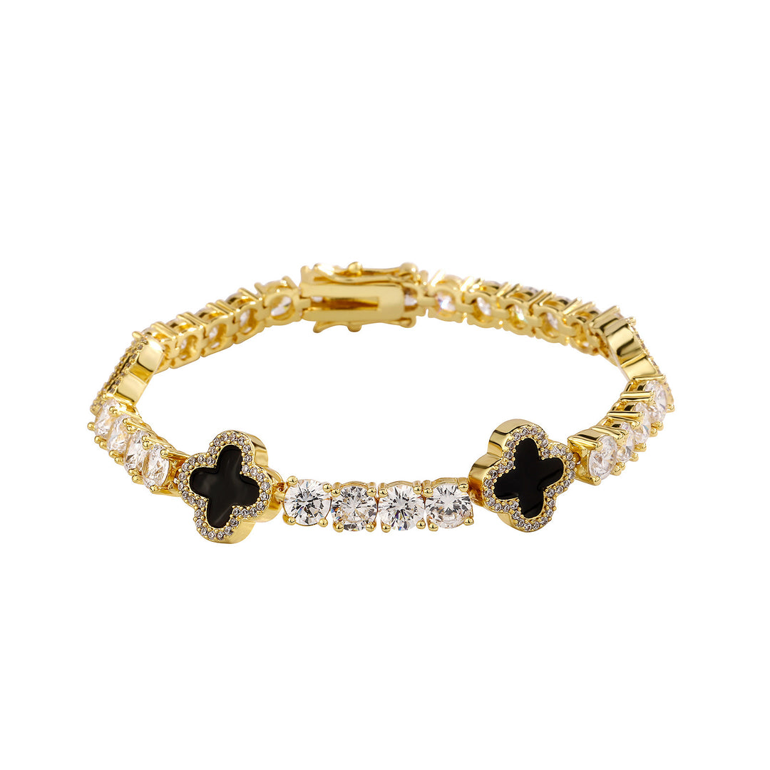 Hip-hop four-leaf clover zircon chain, tennis chain.
