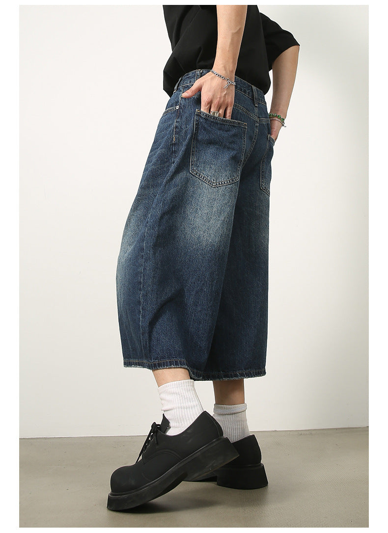 Summer Loose Fit Cropped Straight Leg Denim Shorts