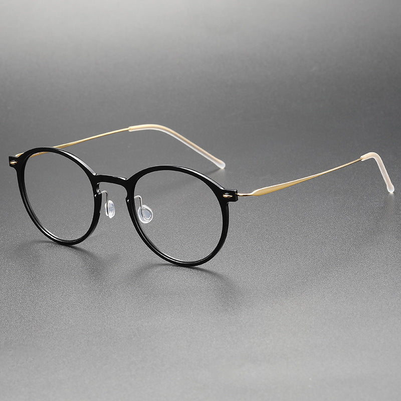 Clear Round Eyeglasses with Titanium Temples