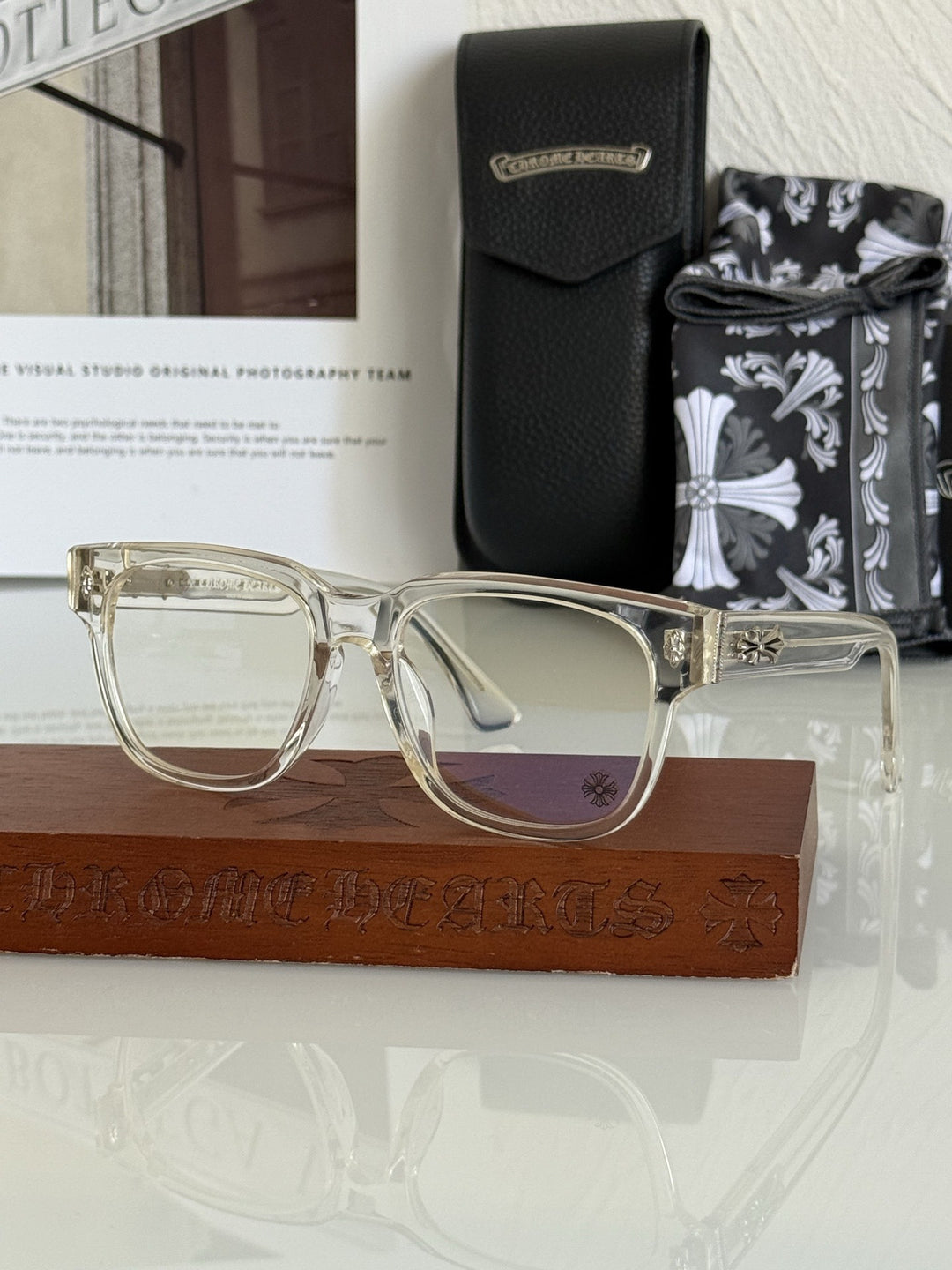 Chrome Hearts BOFFICER square frame glasses with cross pattern