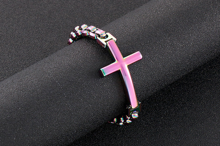 Personalized stainless steel men's cross square pearl bracelet