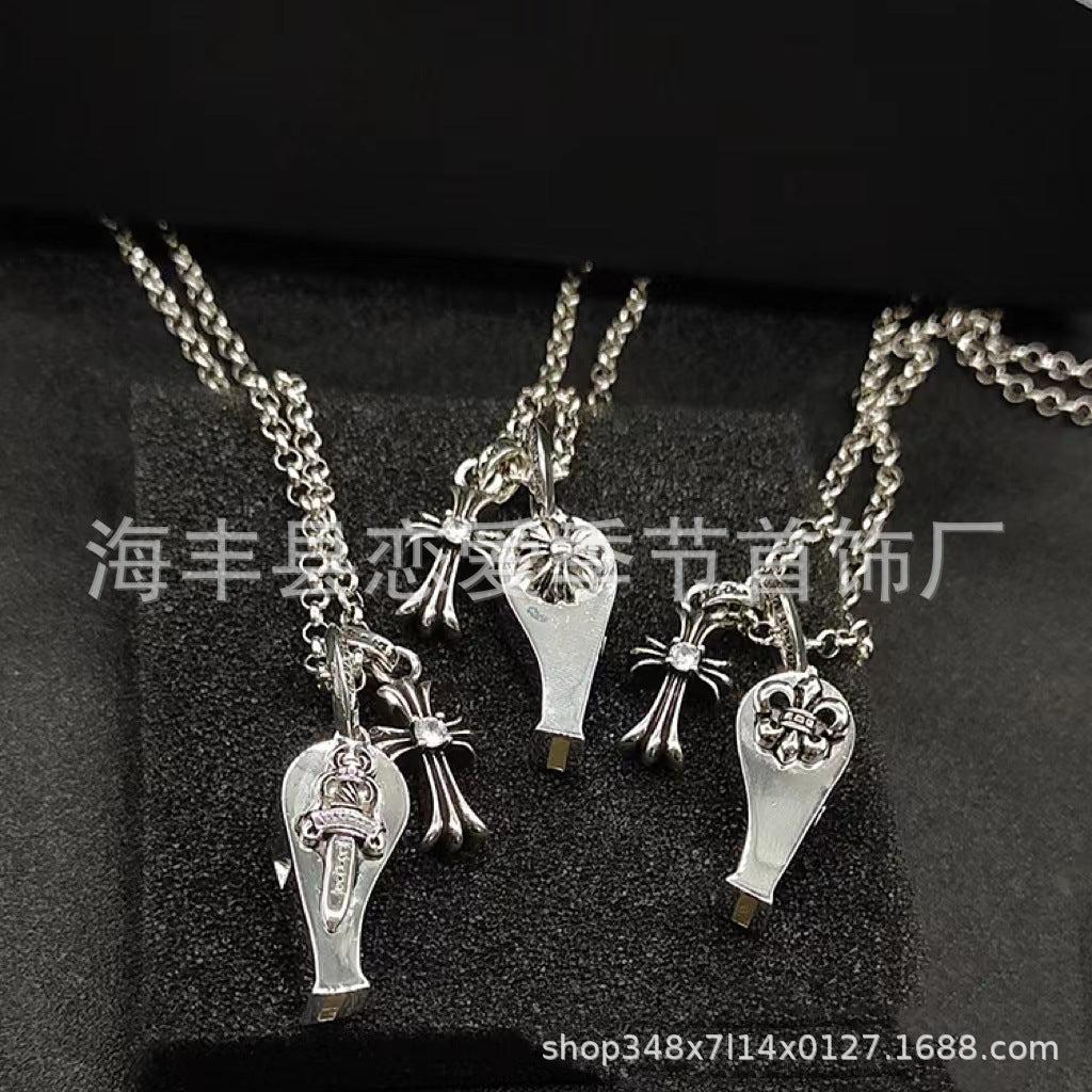 chrome hearts vintage old cross flower whistle holy sword pendant