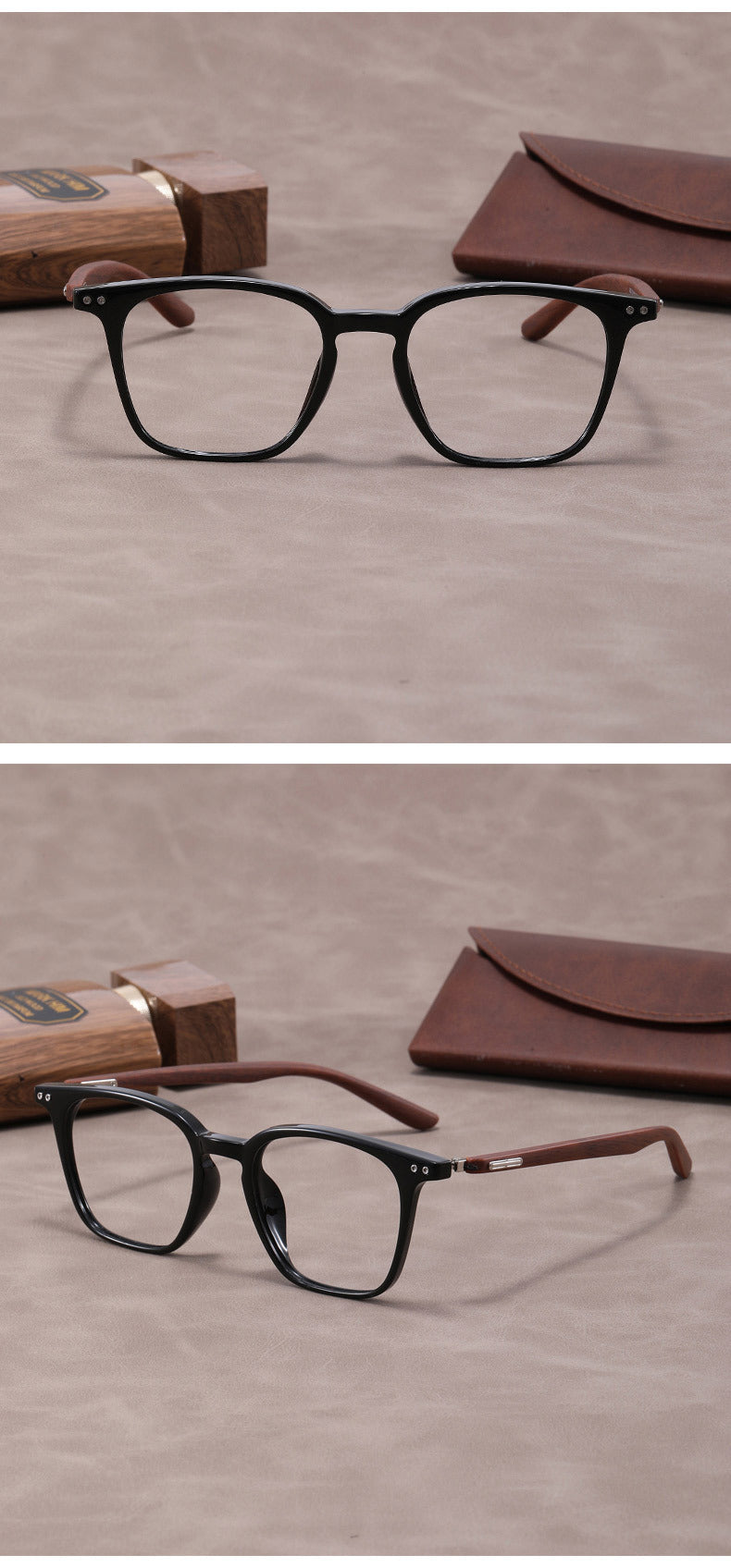 Lightweight, flexible wood grain temples eyeglass frames