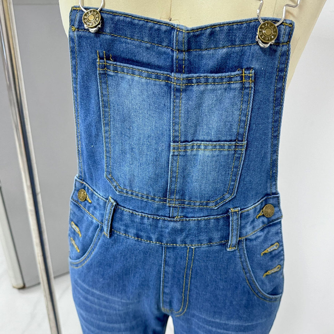 Washed Vintage, Loose-Fit, Straight-Leg Cargo Denim Overalls