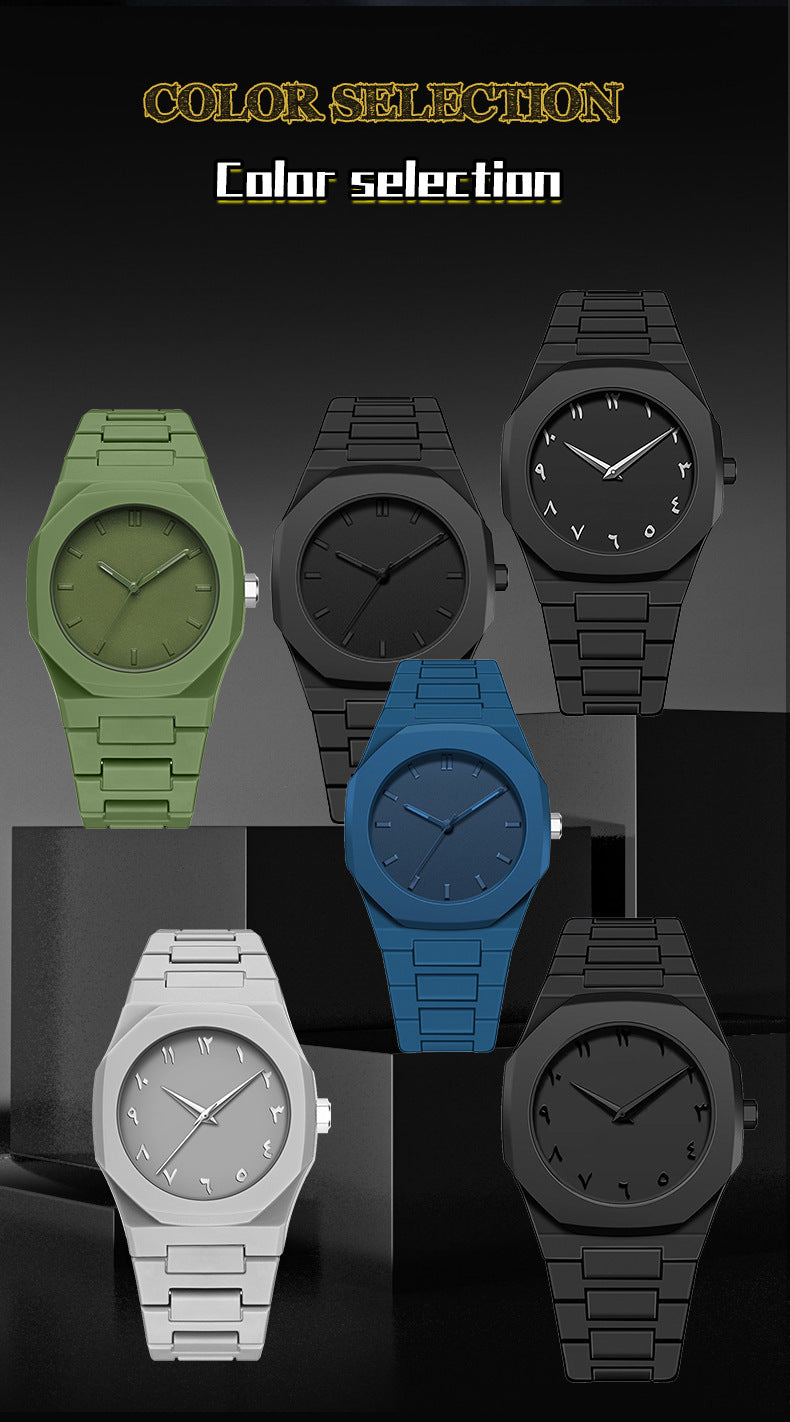 Sports-Style Waterproof Plastic Watch with Arabic Numerals