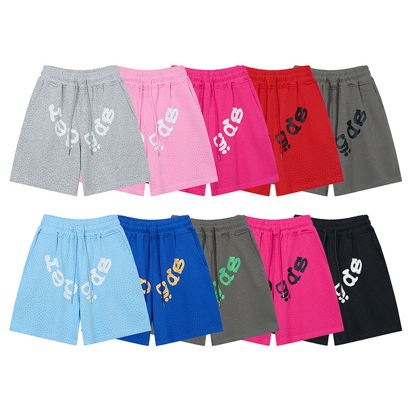 Sp5de five-inch shorts with full-on rhinestone hot-fix design