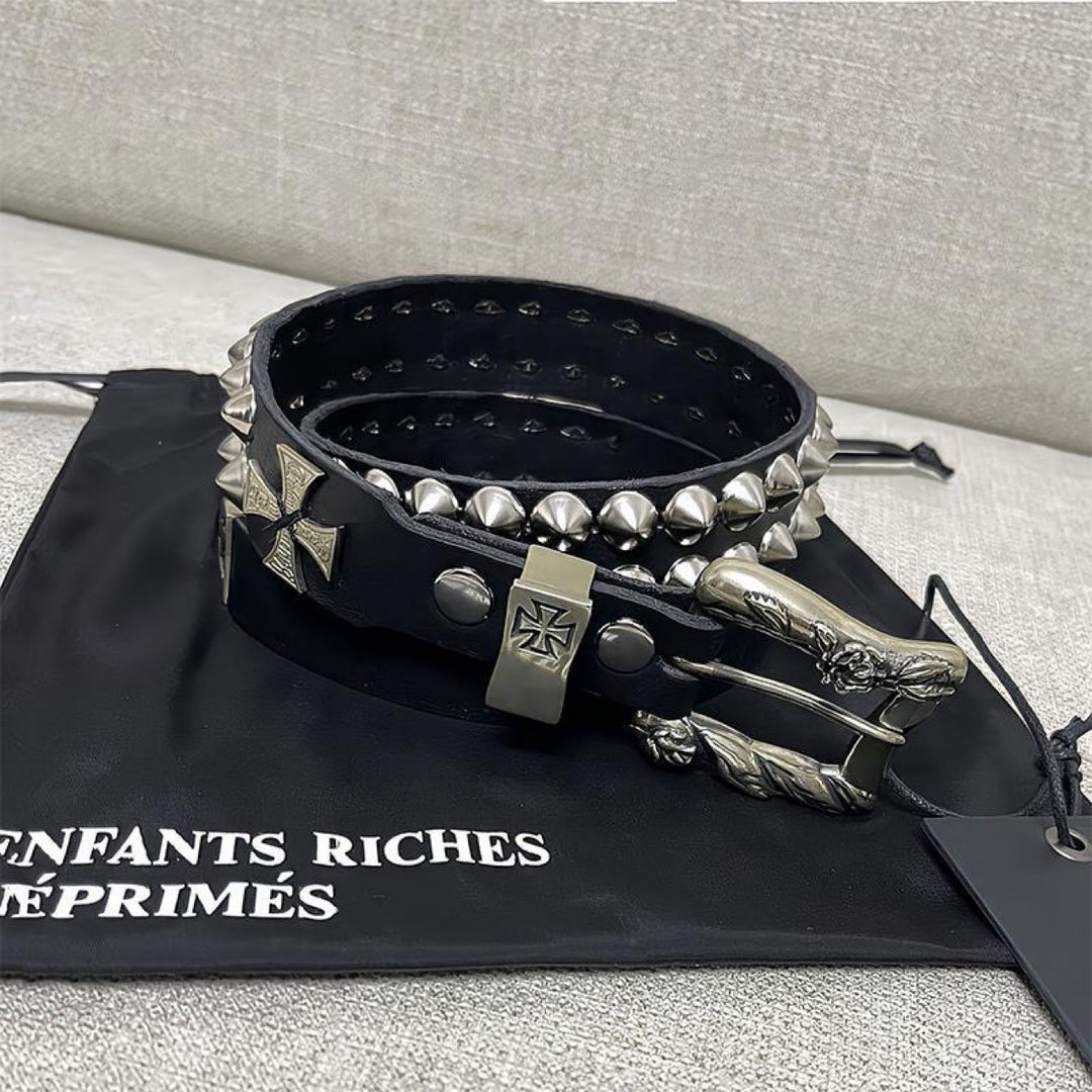 Double-Studded Cross Leather Belt