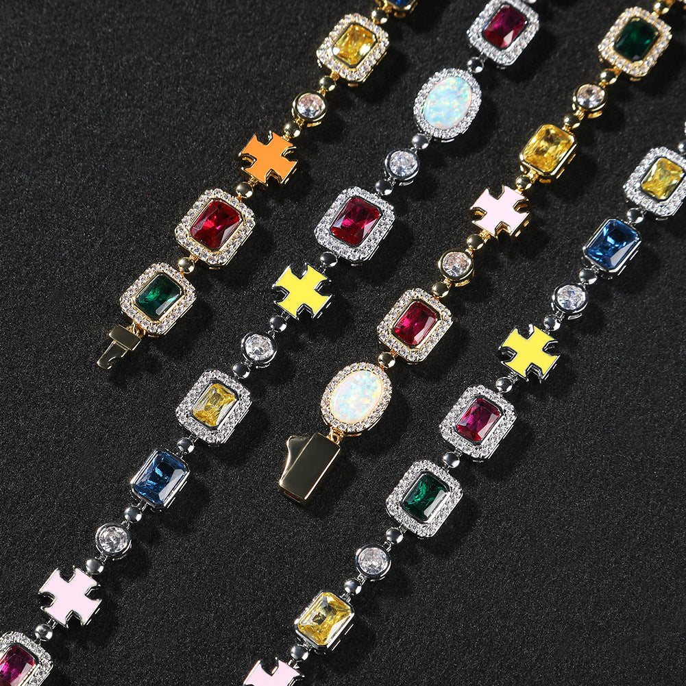 Hip-hop diamond multi-colored gemstone necklace
