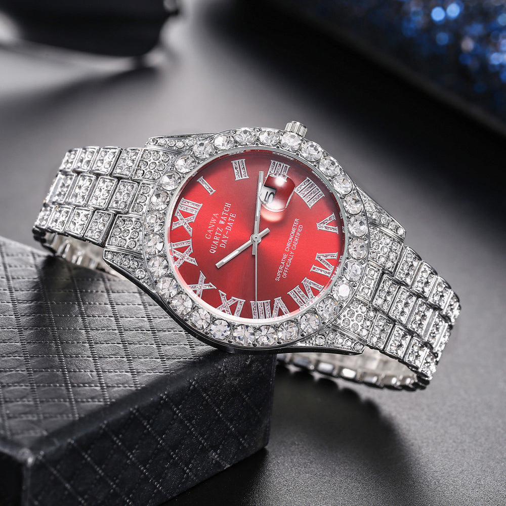 Fully Jeweled, Steel-Band, Calendar Quartz Watch