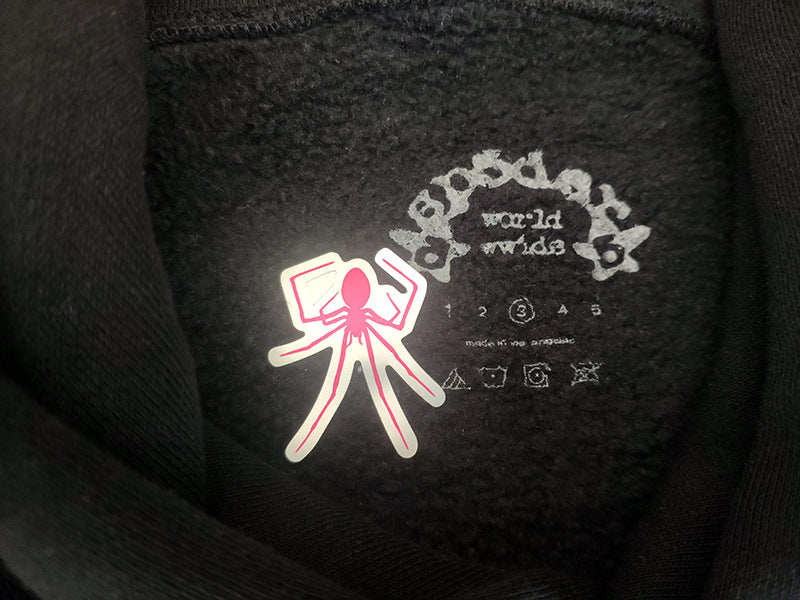 Sp5der fleece-lined hoodie with spiderweb print.