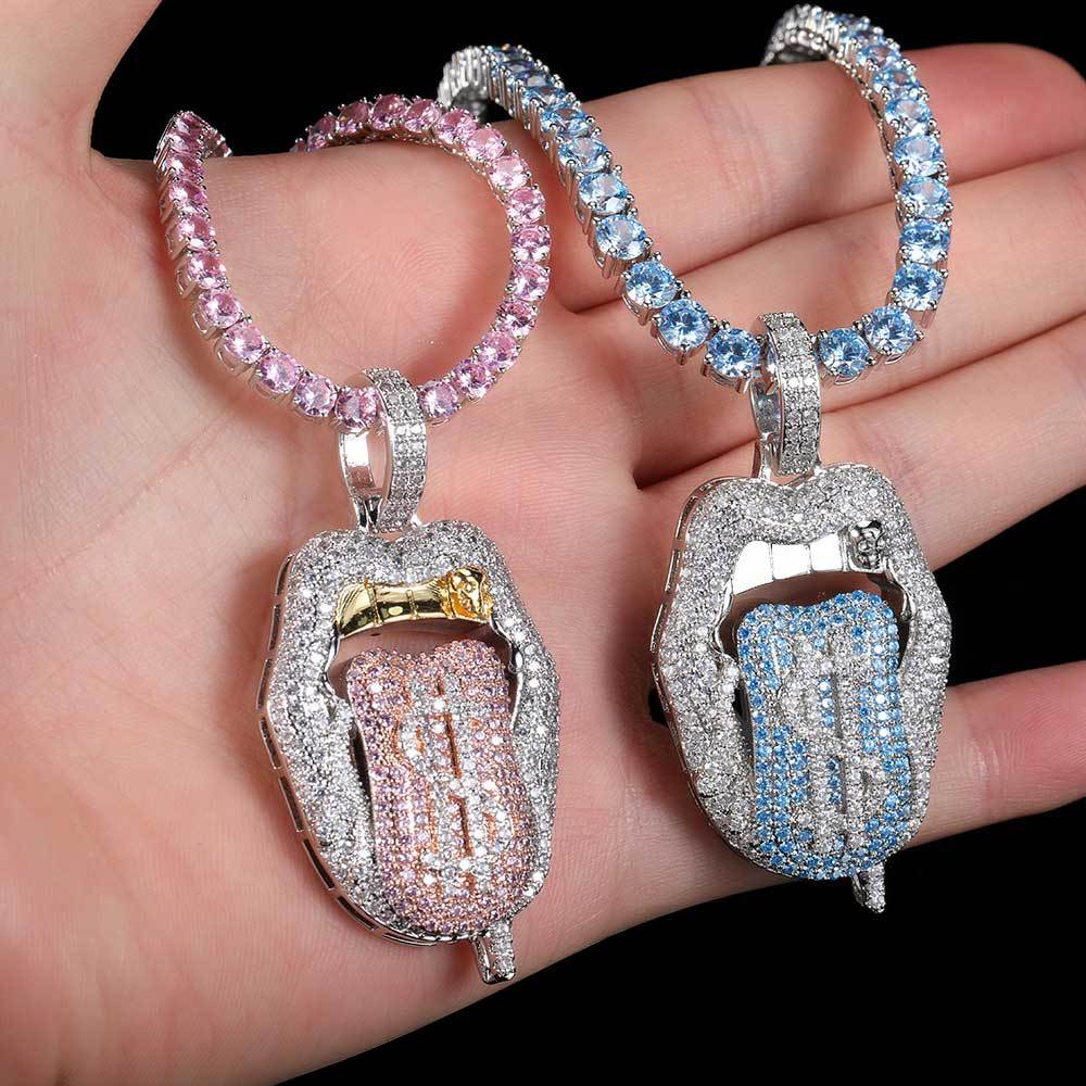 Dollar Mouth Tongue Hip Hop Jewelry Micro-inlaid Zircon Pendant wholesale